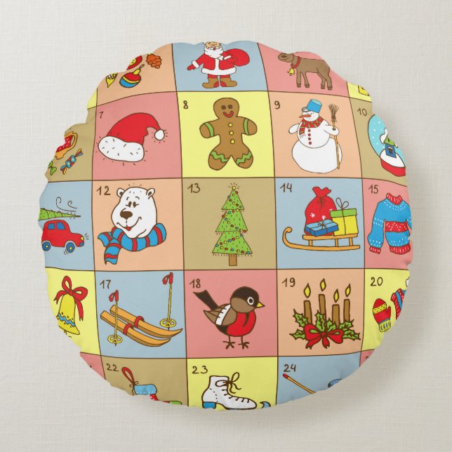 Christmas Advent: Doodle Element Collection Round Cushion (Front)