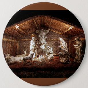 Christmas Advent Jesus Nativity Manger Scene 6 Cm Round Badge