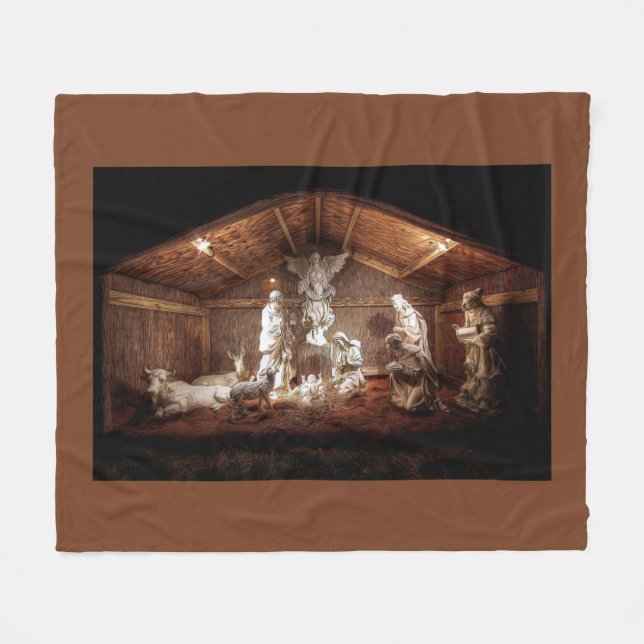 Christmas Advent Jesus Nativity Manger Scene Fleece Blanket (Front (Horizontal))