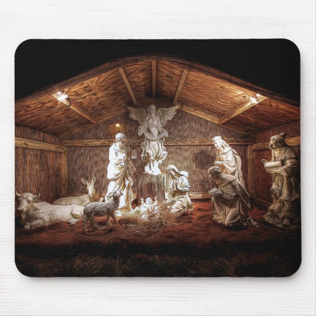 Christmas Advent Jesus Nativity Manger Scene Mouse Mat (Front)