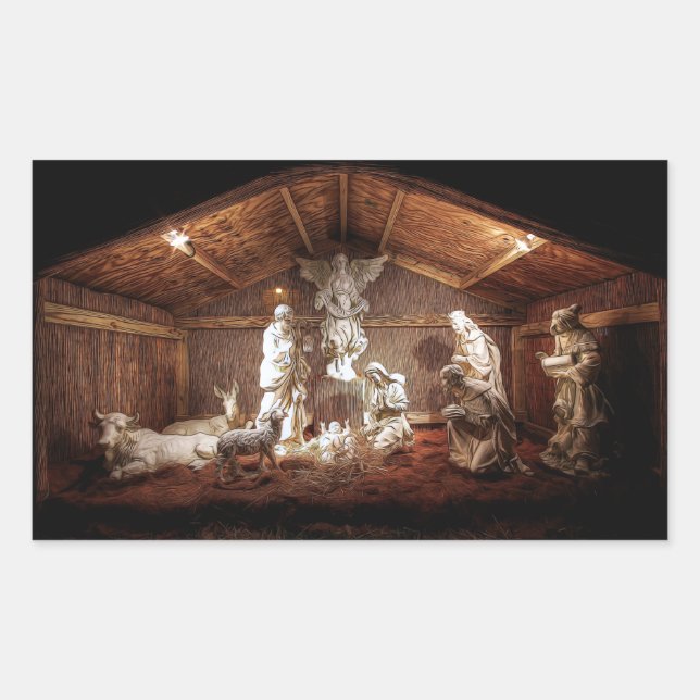 Christmas Advent Jesus Nativity Manger Scene Rectangular Sticker (Front)