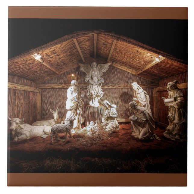 Christmas Advent Jesus Nativity Manger Scene Tile (Front)
