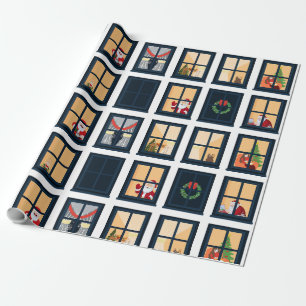 Christmas Advent Window Grid Wrapping Paper