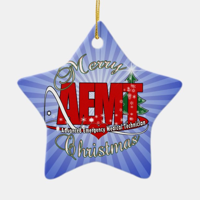 CHRISTMAS AEMT Advanced Emergency Medical Tech Ceramic Tree Decoration (Front)