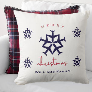 Christmas Aeroplane Snowflake Aviation Family Name Cushion
