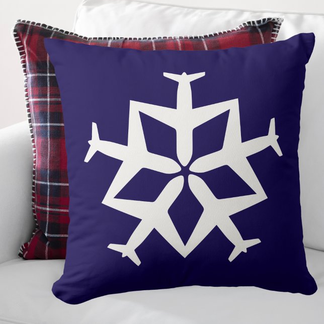 Christmas Aeroplane Snowflake Modern Cute Aviation Cushion (Creator Uploaded)