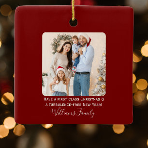 Christmas Aeroplane Snowflake Photo Funny Aviation Ceramic Ornament