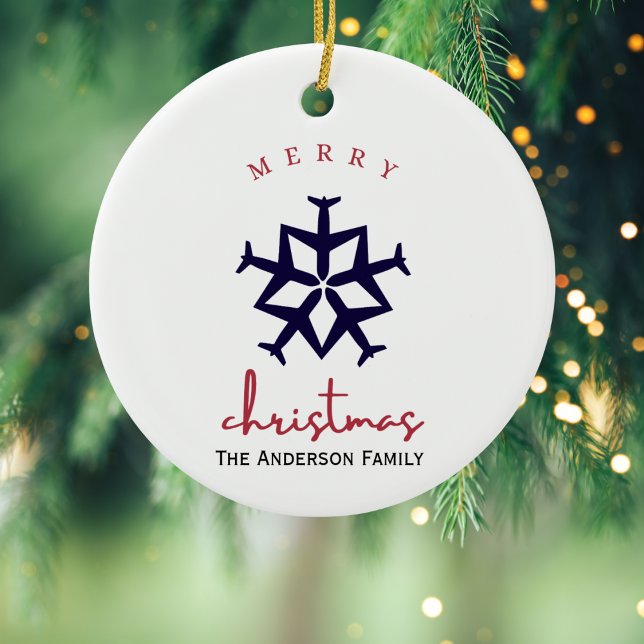 Christmas Aeroplane Snowflake Photo Funny Aviation Ceramic Tree Decoration (Creator Uploaded)