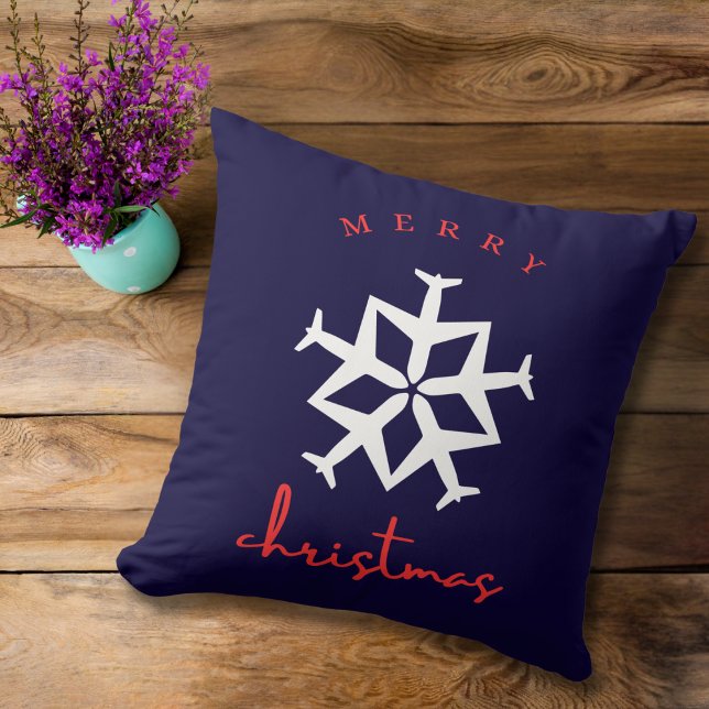 Christmas Aeroplane Snowflake Photo Funny Aviation Cushion (Creator Uploaded)