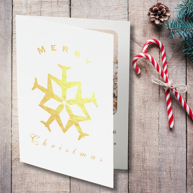 Christmas Aeroplane Snowflake Photo Funny Aviation Foil Card (Creator Uploaded)