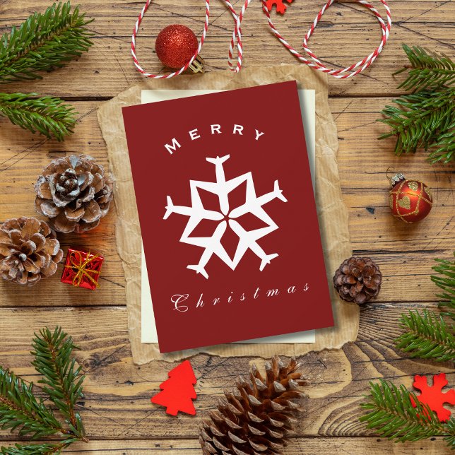 Christmas Aeroplane Snowflake Photo Funny Aviation Holiday Card (Creator Uploaded)