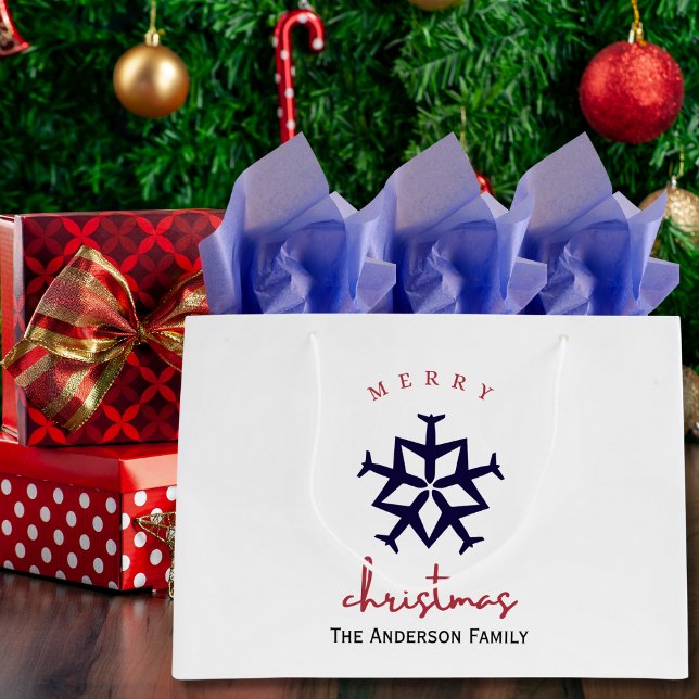 Christmas Aeroplane Snowflake Photo Funny Aviation Large Gift Bag (Creator Uploaded)