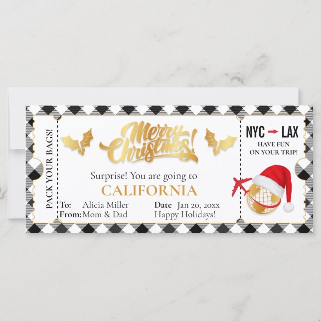 Christmas Aeroplane Ticket, Surprise Gift Voucher (Front)