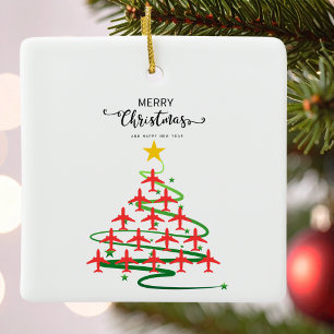 Christmas Aeroplane Tree & Photo Simple Aviation Ceramic Ornament