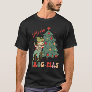 Christmas Aesthetic Cute Frog Playing Bonjo Merry  T-Shirt