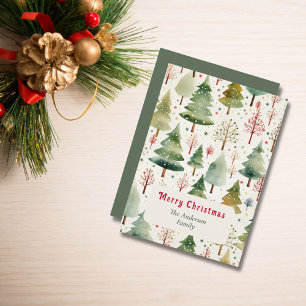 Christmas Aesthetics Watercolor Forest Trees Snow Holiday Card