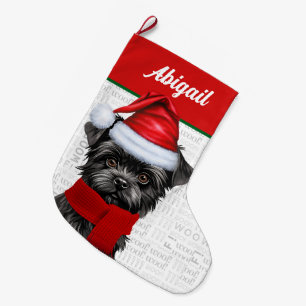 Christmas Affenpinscher Dog Name Woof Background Large Christmas Stocking