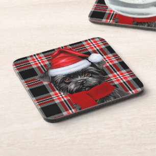 Christmas Affenpinscher Dog Red Plaid Holiday Coaster