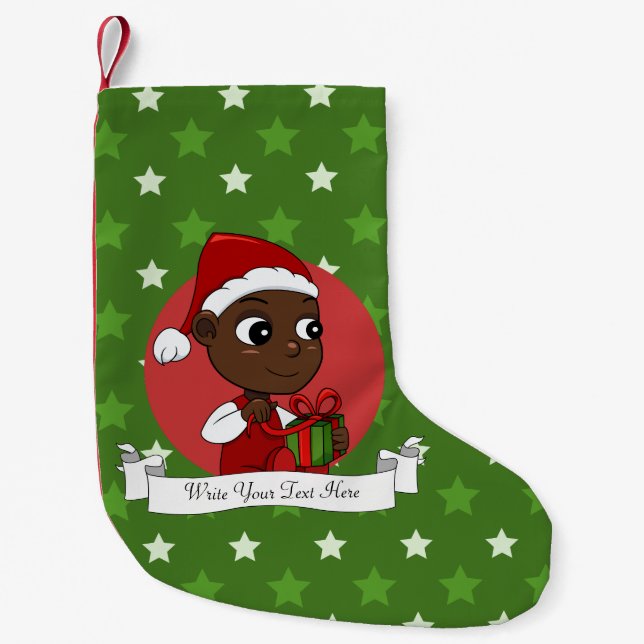Christmas African American baby cartoon  Small Chr Small Christmas Stocking (Front)