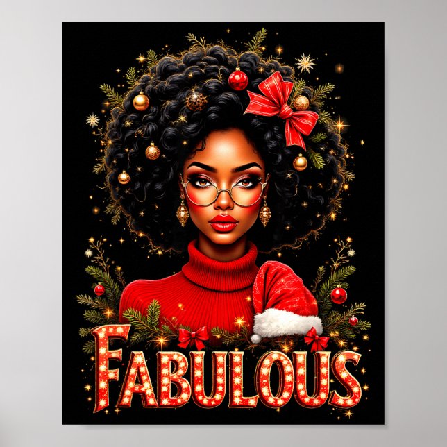 Christmas African American Melanin Afro Sleigh Que Poster (Front)