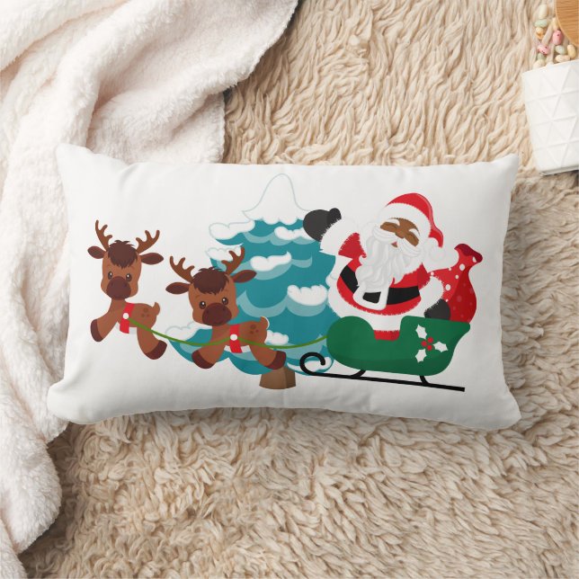 Christmas African American Santa add message Lumbar Cushion (Blanket)