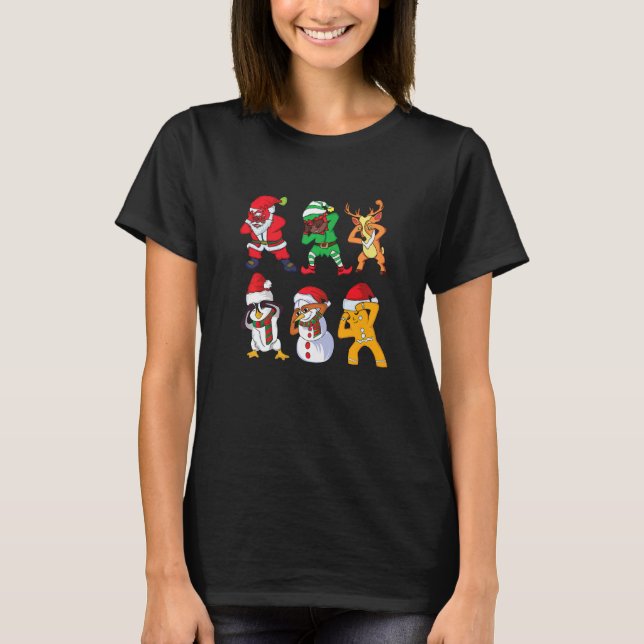 Christmas African American Santa and Friends Gridd T-Shirt (Front)
