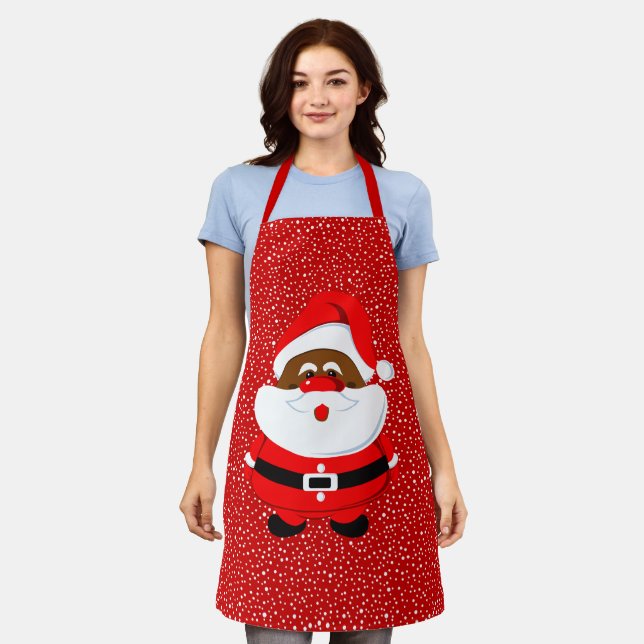 Christmas African-American Santa Claus, snowflakes Apron (Worn)