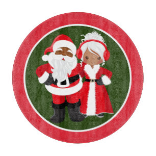Christmas African American Santa Mrs. Claus Cutting Board