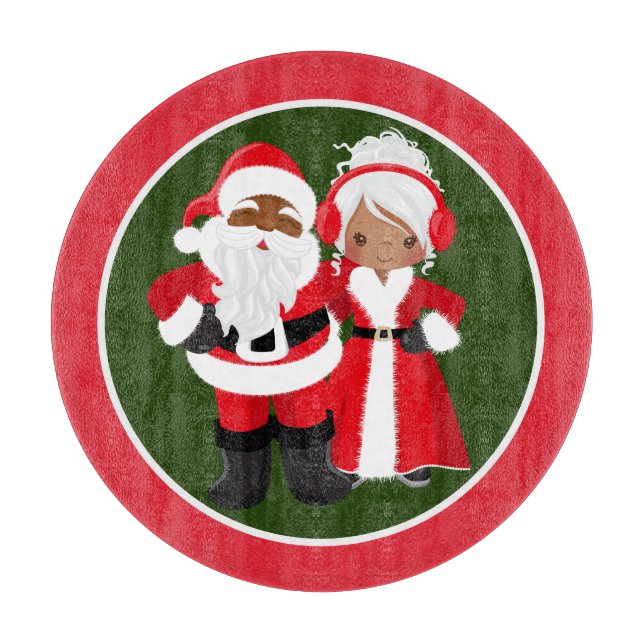Christmas African American Santa Mrs. Claus Cutting Board (Front)