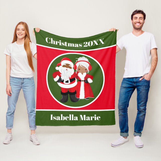 Christmas African American Santa Mrs. Claus Fleece Blanket (In Situ)