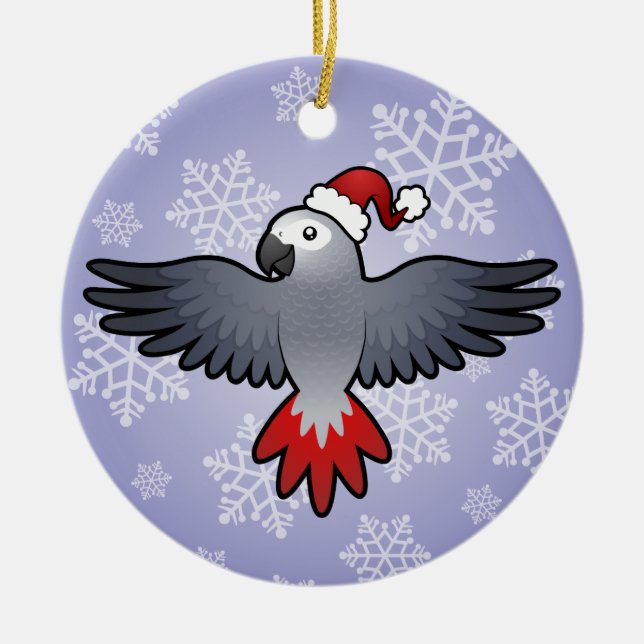 Christmas African Grey (medium bird) Ceramic Tree Decoration (Front)