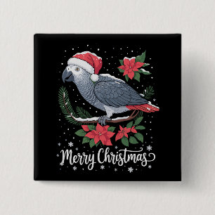 Christmas African Grey Parrot  15 Cm Square Badge