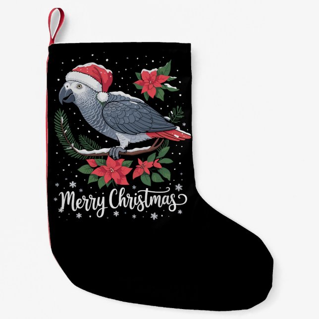 Christmas African Grey Parrot  Small Christmas Stocking (Front)