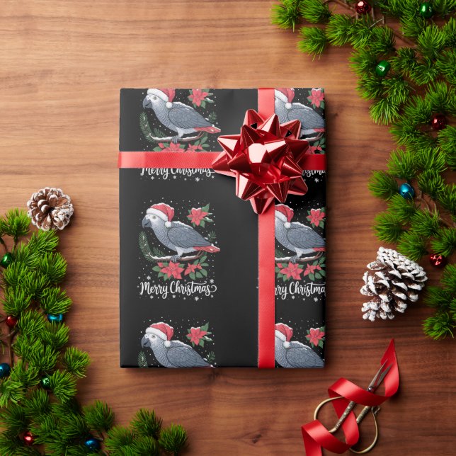 Christmas African Grey Parrot  Wrapping Paper (Holiday Gift)