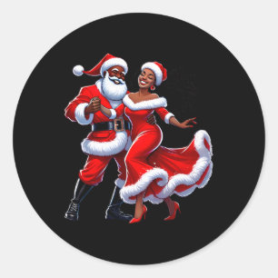 Christmas African Santa Mrs Claus Dancing African Classic Round Sticker