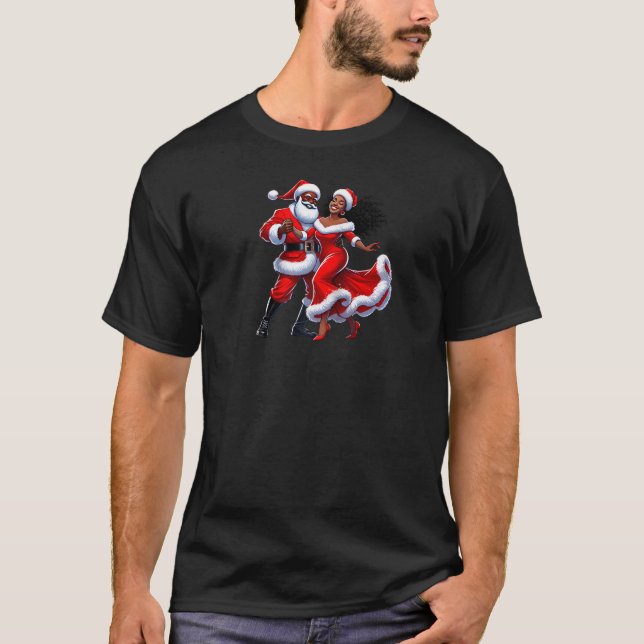 Christmas African Santa Mrs Claus Dancing African  T-Shirt (Front)