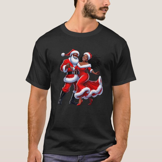 Christmas African Santa Mrs Claus Dancing African  T-Shirt (Front)