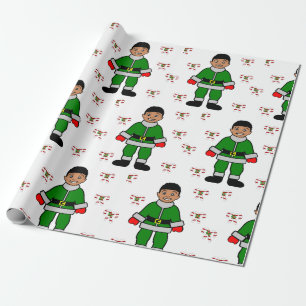 Christmas Afro Boy Kid Cute Elf Wrapping Paper
