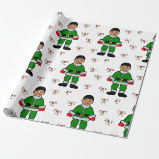 Christmas Afro Boy Kid Cute Elf Wrapping Paper