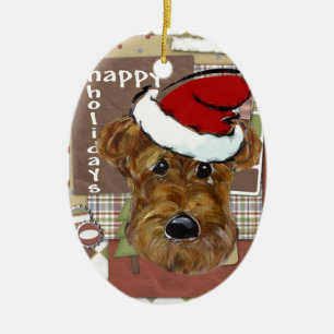 CHRISTMAS AIREDALE CERAMIC TREE DECORATION