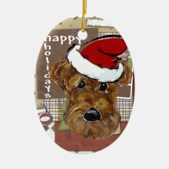 CHRISTMAS AIREDALE CERAMIC TREE DECORATION (Front)
