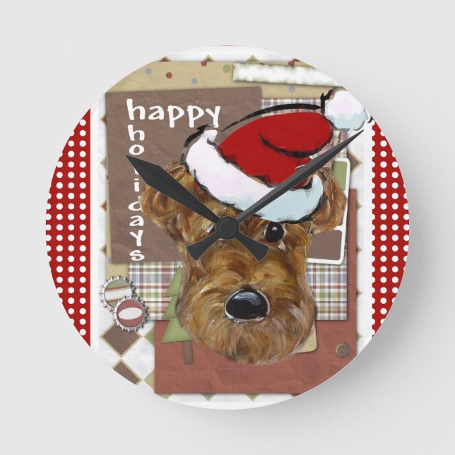 CHRISTMAS AIREDALE ROUND CLOCK (Front)