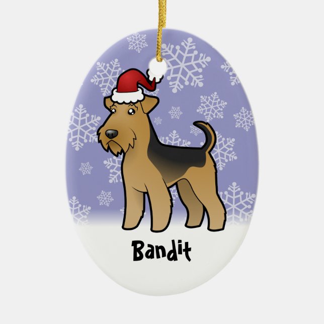 Christmas Airedale Terrier / Welsh Terrier Ceramic Tree Decoration (Front)
