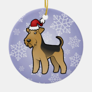 Christmas Airedale Terrier / Welsh Terrier Ceramic Tree Decoration
