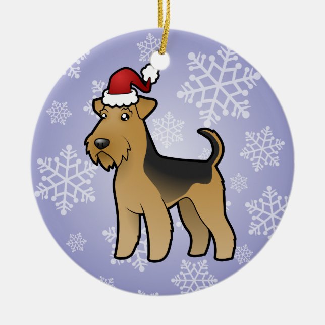 Christmas Airedale Terrier / Welsh Terrier Ceramic Tree Decoration (Front)