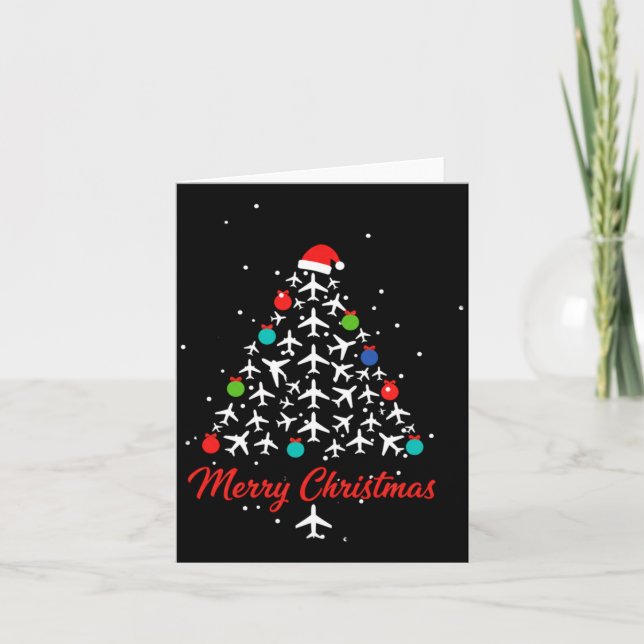 Christmas Airplane Tree Merry Christmas Lot Travel Card (Front)