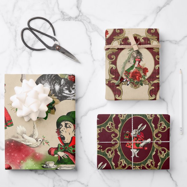 Christmas Alice In Wonderland Wrapping Paper Sheet (Front)