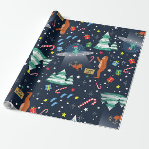 christmas alien abduction bigfoot yeti sasquatch wrapping paper