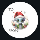 Christmas Alien Gift To From  Classic Round Sticker<br><div class="desc">This design may be personalised in the area provided by changing the photo and/or text. Or it can be customised by clicking Personalise this Template and then choosing the click to customise further option and delete or change the colour of the background, add text, change the text colour or style,...</div>
