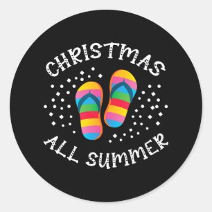 christmas all summer santa beach flip flops summer classic round sticker